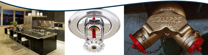 A kitchen, a sprinkler, and a standpipe. 
